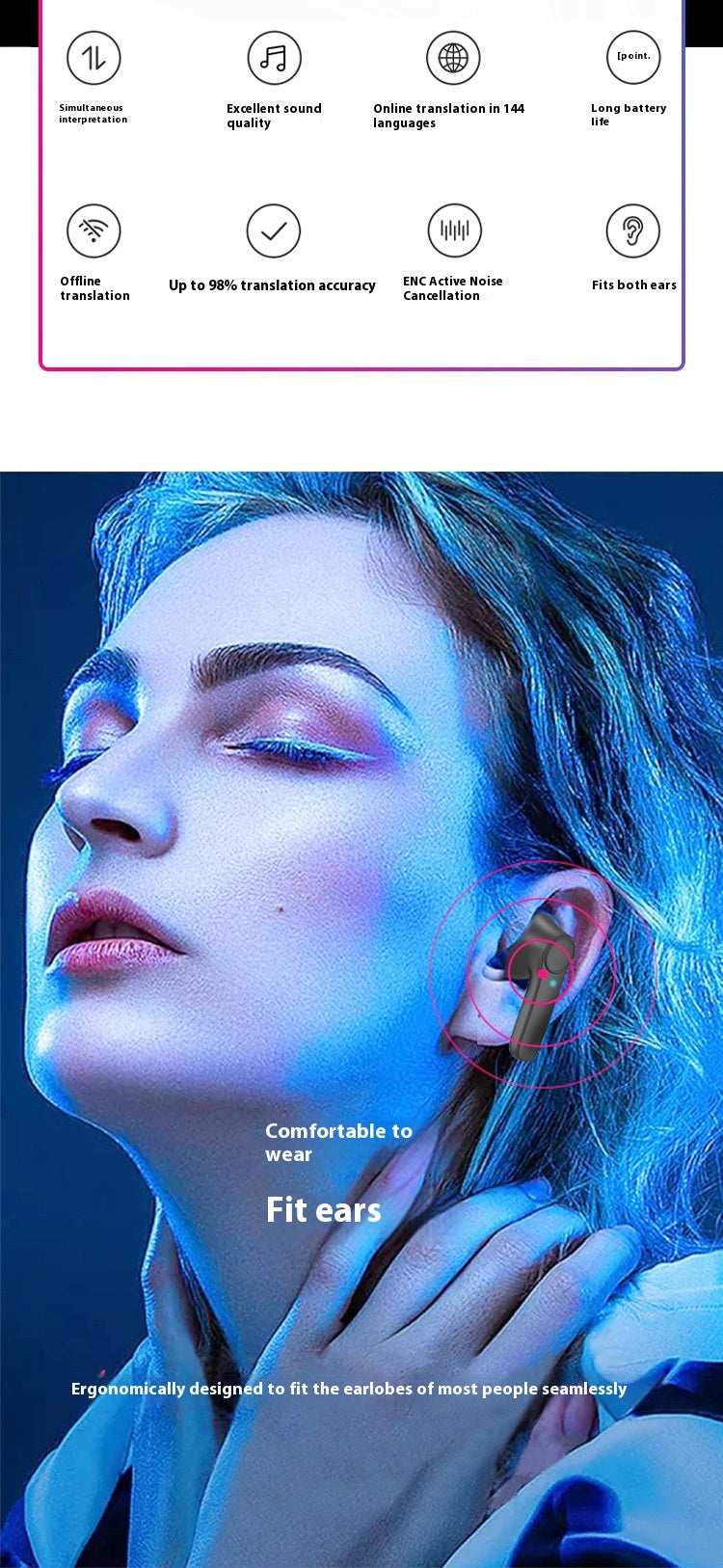 Wireless Bluetooth-compatible Translation Headphones